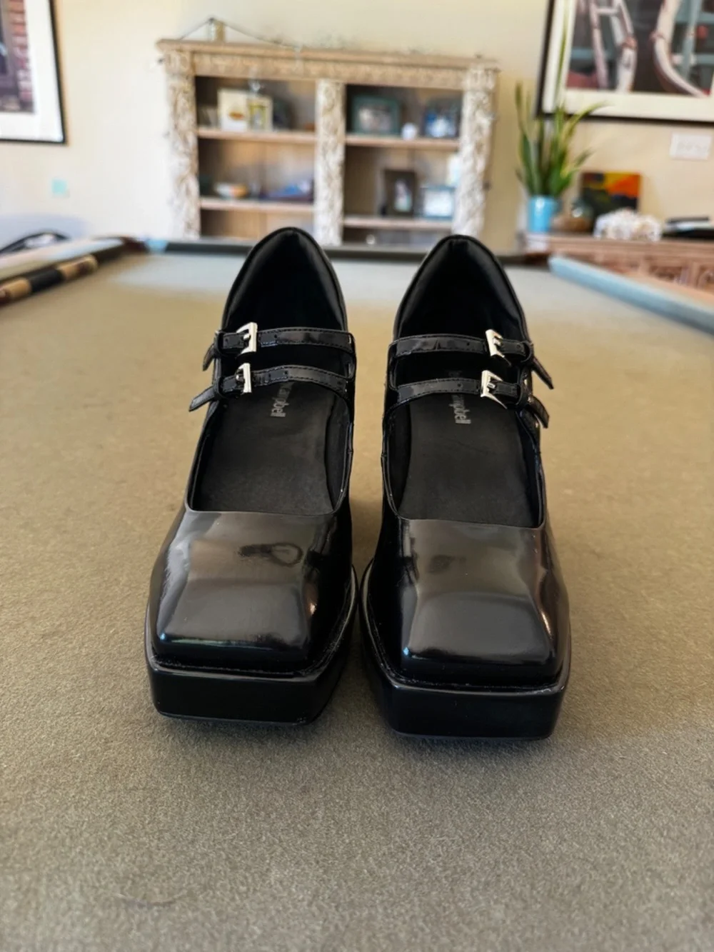 Jeffrey Campbell Corgi black double strap Mary Jane platform heels